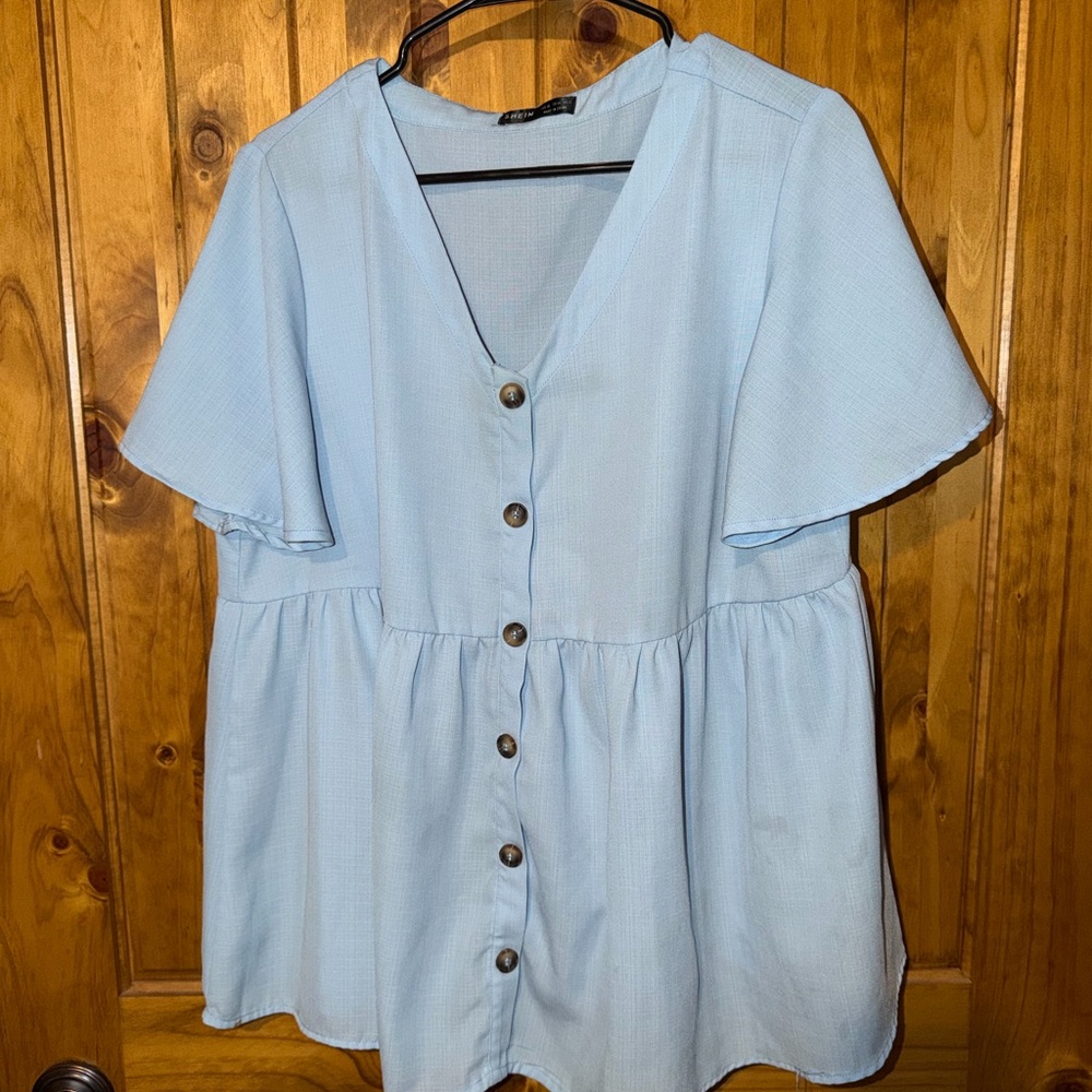 Light Blue Button-Down Women's Top